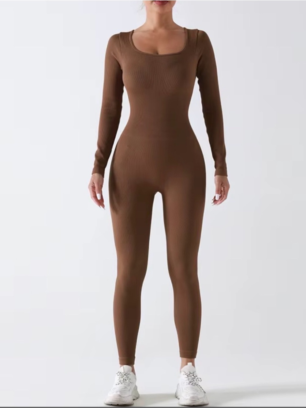 Long-Sleeve Jumpsuit - Brown